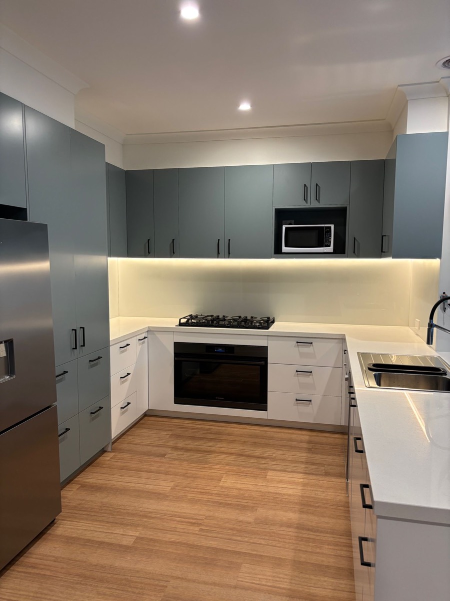 Classic white kitchen upper cabinets