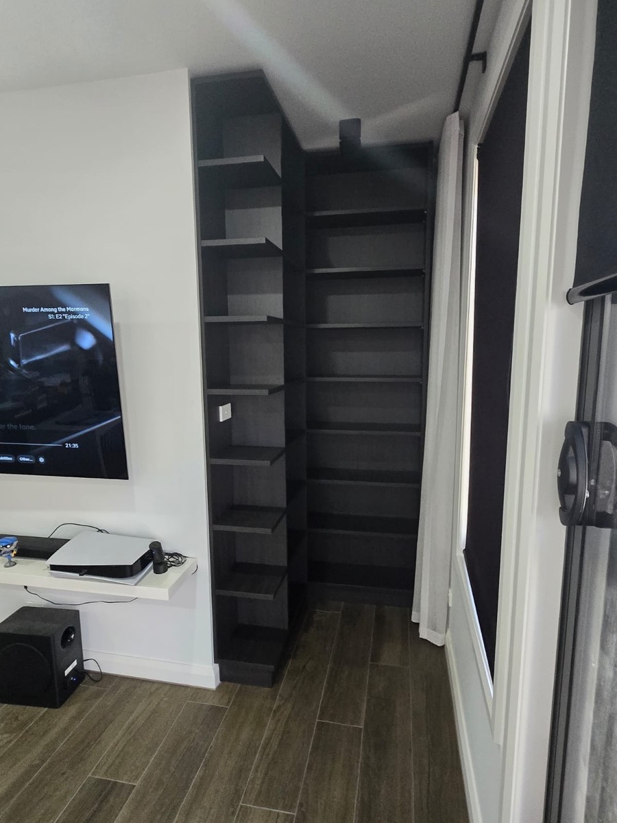Custom shelving with open storage
