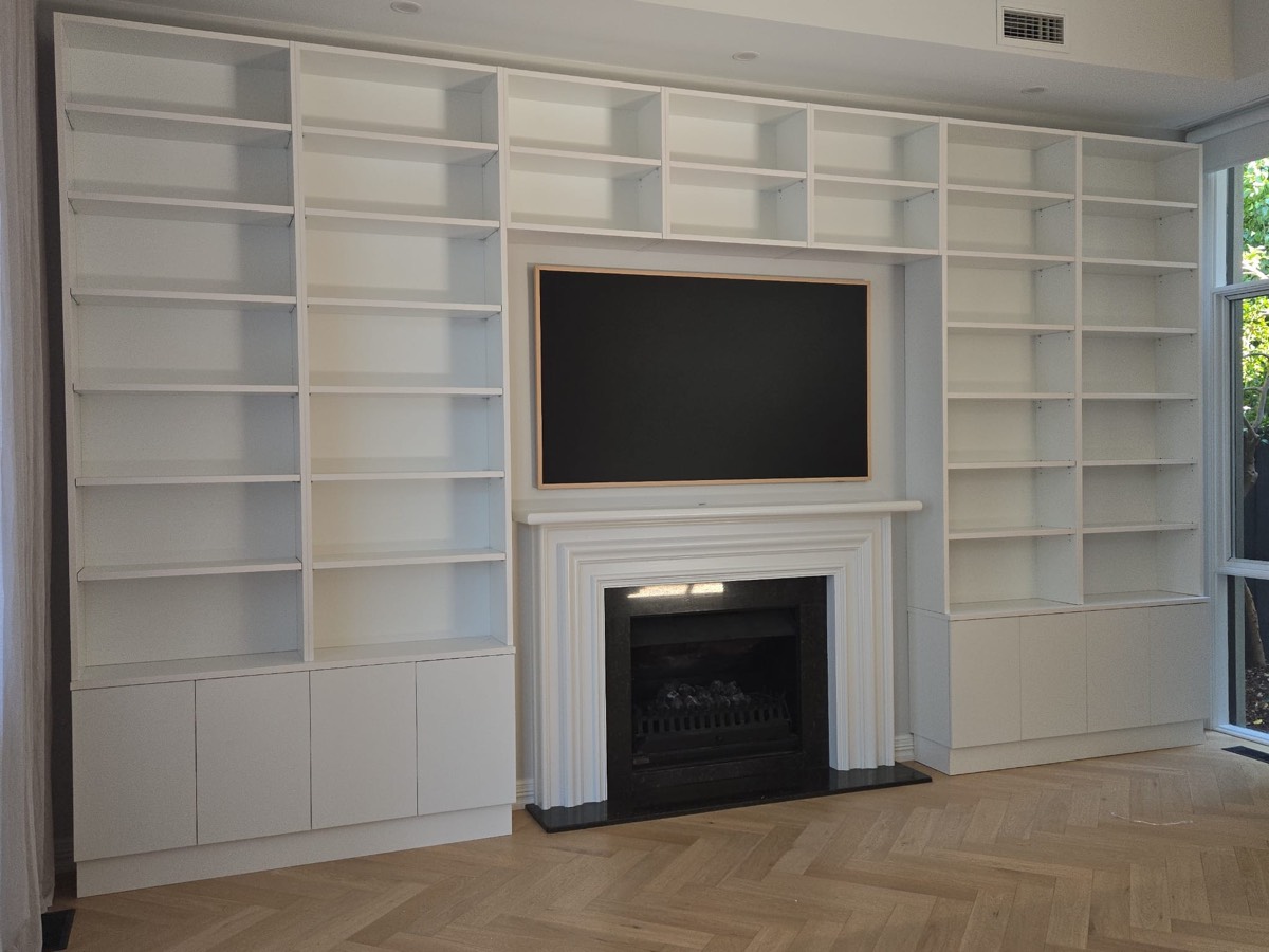 Custom built-in entertainment unit finished